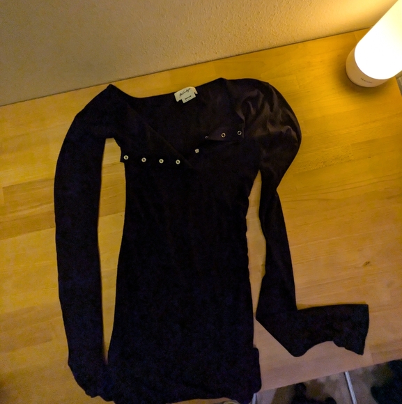 Line by K Rory bodycon ribbed off shoulder henley mini dress - Picture 2 of 5